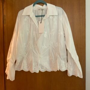 Zara White Floral Embroidered Blouse size Medium New